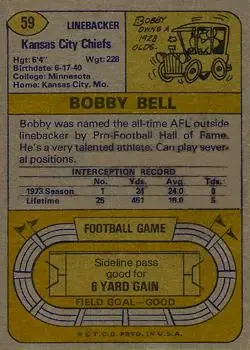 1974 Topps #59 - Bobby Bell - Kansas City Chiefs - Back 1974 Topps #59 - Bobby Bell - Kansas City Chiefs - Back