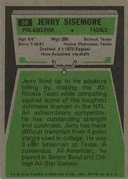 1975 Topps #56 - Jerry Sisemore - Philadelphia Eagles - Back 1975 Topps #56 - Jerry Sisemore - Philadelphia Eagles - Back