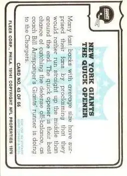 1976 Fleer Team Action #43 - Card #43 - New York Giants - Back