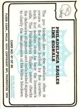 1976 Fleer Team Action #47 - Card #47 - Philadelphia Eagles - Back
