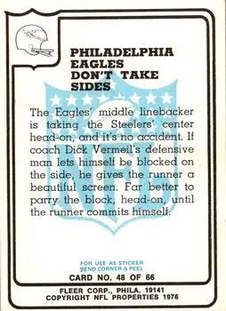 1976 Fleer Team Action #48 - Card #48 - Philadelphia Eagles - Back