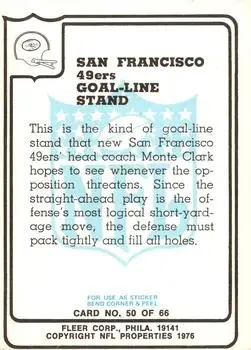 1976 Fleer Team Action #50 - Card #50 - San Francisco 49ers - Back