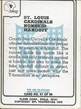 1976 Fleer Team Action #51 - Card #51 - St. Louis Cardinals - Back