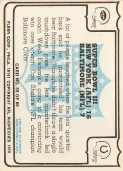 1976 Fleer Team Action #59 - Card #59 - Back