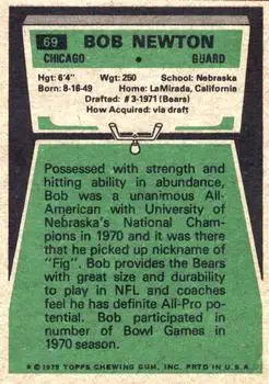 1975 Topps #69 - Bob Newton - Chicago Bears - Back