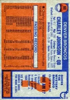 1976 Topps #68 - Charlie Johnson - Denver Broncos - Back