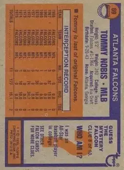 1976 Topps #69 - Tommy Nobis - Atlanta Falcons - Back