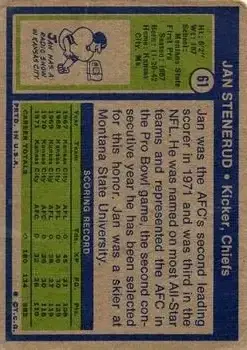 1972 Topps #61 - Jan Stenerud - Kansas City Chiefs - Back
