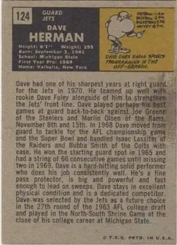 1971 Topps #124 - Dave Herman - New York Jets