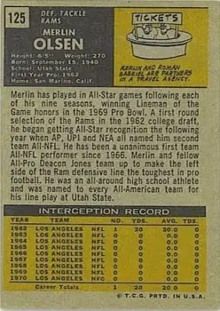 1971 Topps #125 - Merlin Olsen - Los Angeles Rams - Back
