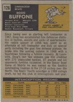 1971 Topps #126 - Doug Buffone - Chicago Bears - Back