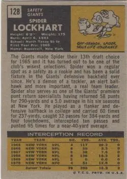 1971 Topps #128 - Spider Lockhart - New York Giants - Back