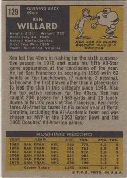 1971 Topps #129 - Ken Willard - San Francisco 49ers - Back