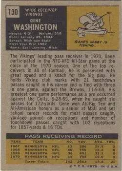 1971 Topps #130 - Gene Washington - Minnesota Vikings - Back