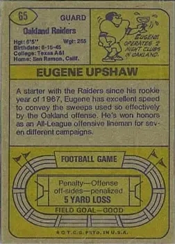1974 Topps #65 - Eugene Upshaw - Oakland Raiders - Back