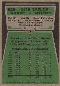 1975 Topps #75 - Otis Taylor - Kansas City Chiefs - Back