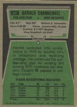 1975 Topps #80 - Harold Carmichael - Philadelphia Eagles 1975 Topps #80 - Harold Carmichael - Philadelphia Eagles