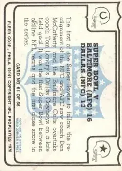 1976 Fleer Team Action #61 - Card #61 - Back