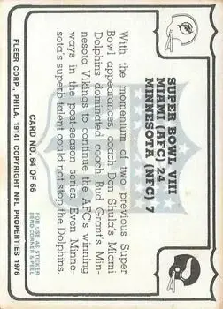 1976 Fleer Team Action #64 - Card #64 - Back