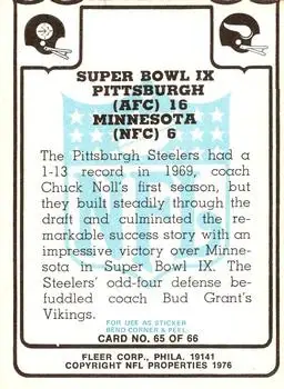1976 Fleer Team Action #65 - Card #65 - Back