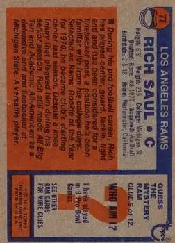 1976 Topps #77 - Rich Saul - Los Angeles Rams - Back 1976 Topps #77 - Rich Saul - Los Angeles Rams - Back