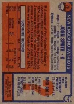 1976 Topps #78 - John Smith - New England Patriots - Back 1976 Topps #78 - John Smith - New England Patriots - Back