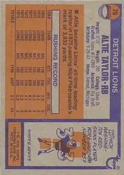 1976 Topps #79 - Altie Taylor - Detroit Lions - Back 1976 Topps #79 - Altie Taylor - Detroit Lions - Back