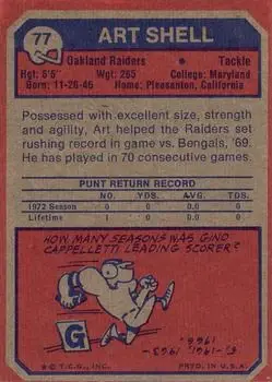 1973 Topps #77 - Art Shell - Oakland Raiders