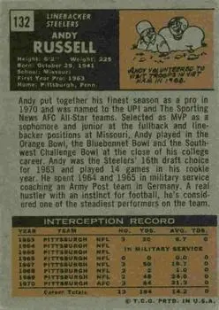 1971 Topps #132 - Andy Russell - Pittsburgh Steelers