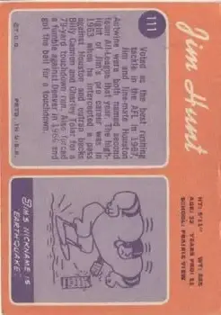 1970 Topps #111 - Jim Hunt - Boston Patriots - Back