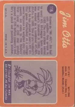 1970 Topps #116 - Jim Otto - Oakland Raiders - Back