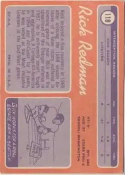 1970 Topps #118 - Rick Redman - San Diego Chargers - Back