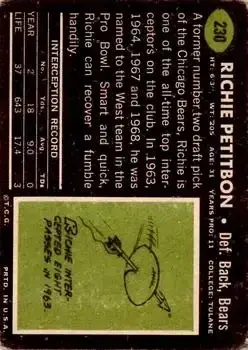 1969 Topps #230 - Richie Petitbon - Chicago Bears - Back
