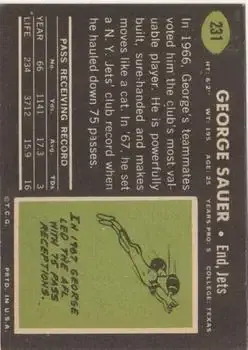 1969 Topps #231 - George Sauer - New York Jets - Back