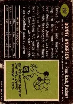 1969 Topps #237 - Donny Anderson - Green Bay Packers - Back