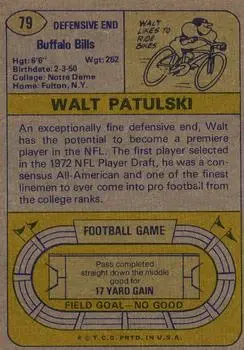 1974 Topps #79 - Walt Patulski - Buffalo Bills - Back 1974 Topps #79 - Walt Patulski - Buffalo Bills - Back