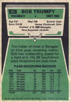 1975 Topps #85 - Bob Trumpy - Cincinnati Bengals - Back