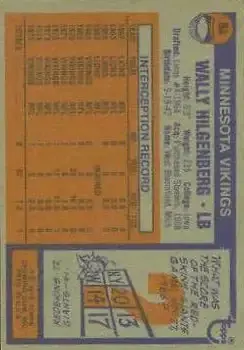 1976 Topps #84 - Wally Hilgenberg - Minnesota Vikings - Back