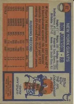 1976 Topps #87 - Ron Johnson - New York Giants - Back