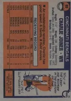 1976 Topps #89 - Charlie Joiner - Cincinnati Bengals - Back