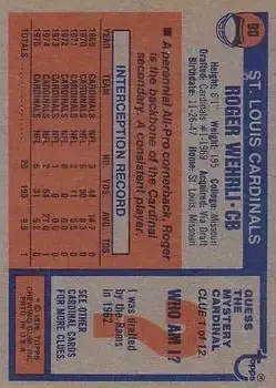 1976 Topps #90 - Roger Wehrli - St. Louis Cardinals - Back