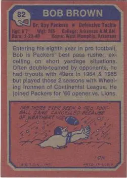 1973 Topps #82 - Bob Brown - Green Bay Packers - Back
