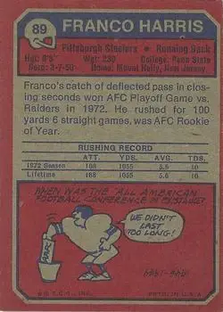 1973 Topps #89 - Franco Harris - Pittsburgh Steelers