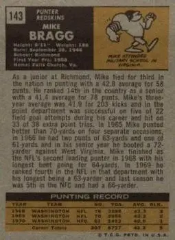 1971 Topps #143 - Mike Bragg - Washington Redskins