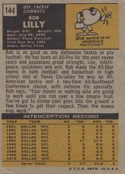 1971 Topps #144 - Bob Lilly - Dallas Cowboys