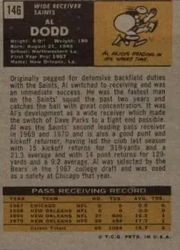 1971 Topps #146 - Al Dodd - New Orleans Saints - Back