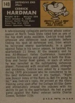 1971 Topps #149 - Cedrick Hardman - San Francisco 49ers - Back