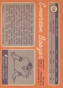 1970 Topps #128 - Emerson Boozer - New York Jets - Back 1970 Topps #128 - Emerson Boozer - New York Jets - Back