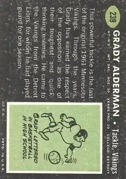 1969 Topps #239 - Grady Alderman - Minnesota Vikings - Back