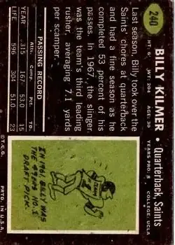 1969 Topps #240 - Bill Kilmer - New Orleans Saints - Back 1969 Topps #240 - Bill Kilmer - New Orleans Saints - Back